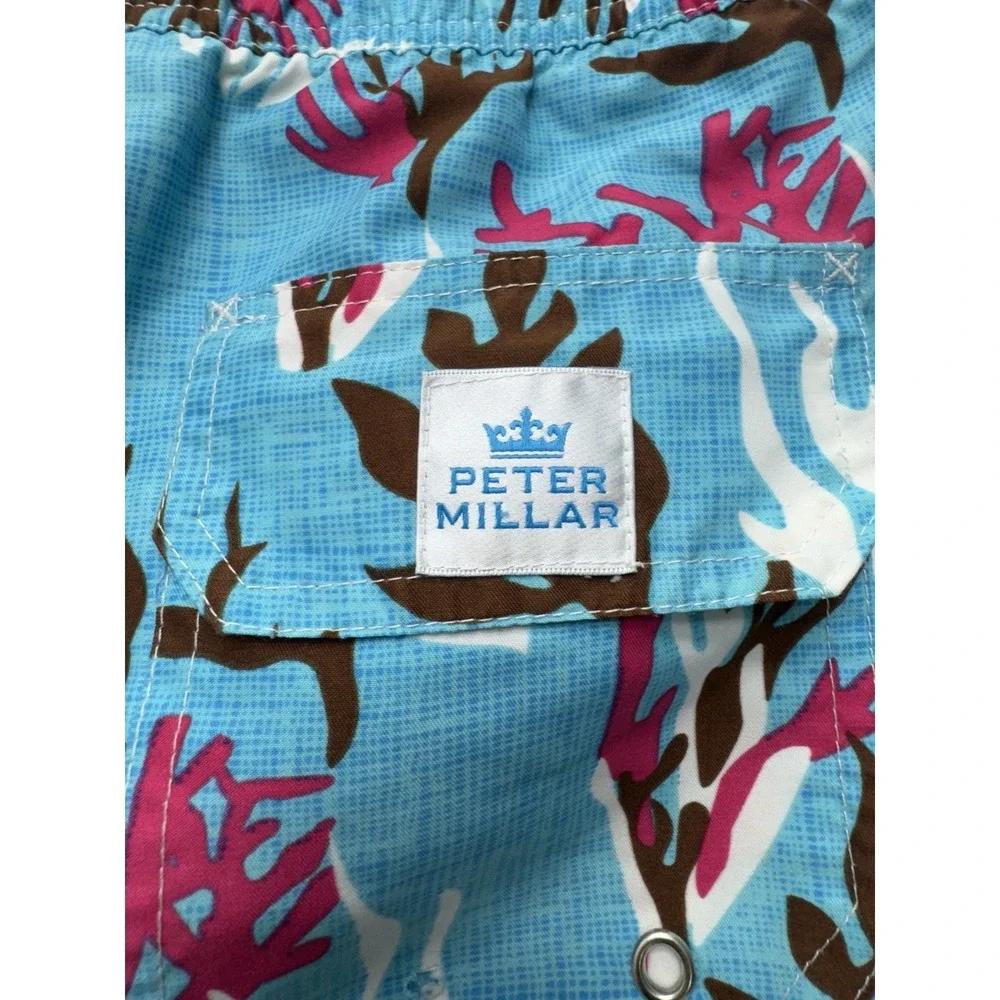 Peter Millar Swim Shorts Mens Large Blue Coral Reef Lined Drawstring Waist